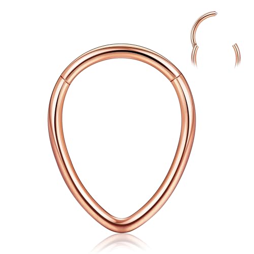 BodyBonita 16G Septum Piercing Tropfenform – Nasenpiercing Ring aus Chirurgischem Stahl 316L Creolen Nahtlos mit Scharnier Knorpelohrringe für Frauen Conch Daith Piercing Helix Rook Roségold 10 mm von BodyBonita