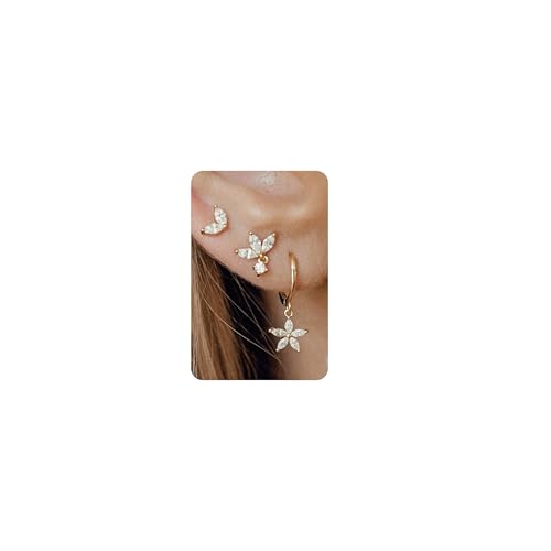 BodyBonita 3 Paar Ohrringe Gold FüR Damen 14 Karat Ohrringe Silber 925 Stecker Hypoallergene Ohrring Sets FüR Mehrere Knorpelpiercings von BodyBonita