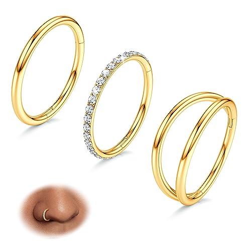 BodyBonita 3 Stück Nasenpiercing – 316L Edelstahl Doppelt Reifen Nasenring 18G CZ Septum Piercing Helix Conch Tragus Daith Ohrring lippenpiercing Schmuck Hypoallergen Frauen Männer Gold 8mm BodyBonita 3 Stück Nasenpiercing – 316L Edelstahl Doppelt Reifen Nasenring 18G CZ Septum Piercing Helix Conch Tragus Daith Ohrring lippenpiercing Schmuck Hypoallergen Frauen Männer Gold 8mm von BodyBonita
