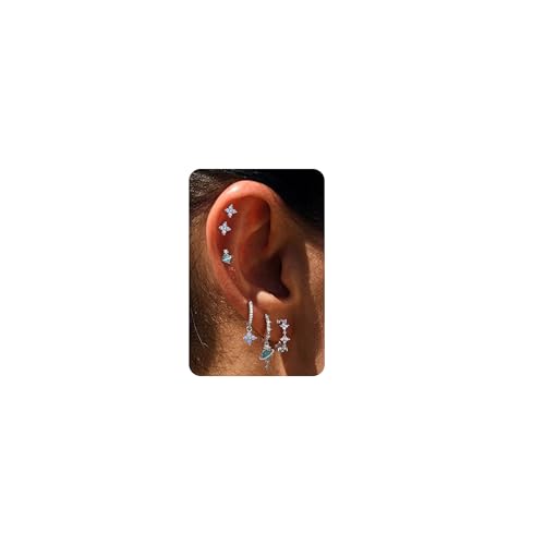 BodyBonita 6 Paar Ohrringe Silber 925 Stecker FüR Damen HäNgeohrringe Mit Knorpel Hypoallergene Ohrstecker Mit FüR Verschiedene Piercings von BodyBonita