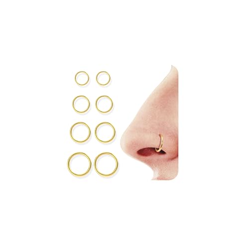 BodyBonita 8 Stück 16G 316L Edelstahl Nasenpiercing Ring Helix Piercings Septum Klicker Nasenring Reifen Knorpel Conch Rook Tragus Ohrringe Piercing Schmuck Hypoallergen für Frauen Männer Gold von BodyBonita