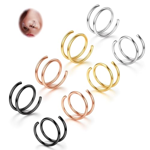 BodyBonita 8 Stück Weicher Nasenring aus Edelstahl 316L mit Doppelkreole für Einzel Piercing 20G Biegsame Gedrehte Spiral Piercing Ring für Damen Männer 10 mm Mischen von BodyBonita