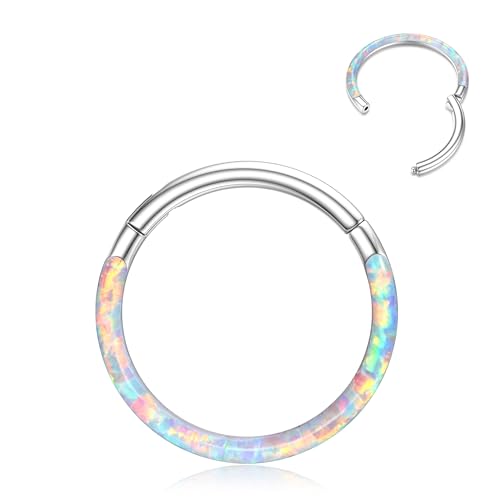 BodyBonita Aufklappbar Opal Nasenpiercing Reifen – 18G 316L Chirurgenstahl Nasenringe mit Klappring für Damen Septum Piercing Conch Helix Daith Schmuck Lila 8mm Silber von BodyBonita