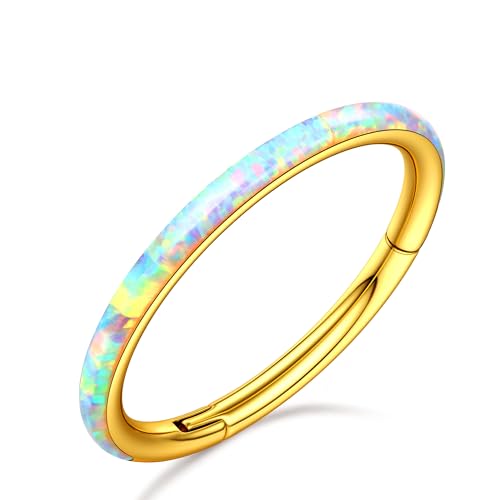 BodyBonita Aufklappbar Opal Nasenpiercing Reifen – 18G 316L Chirurgenstahl Nasenringe mit Klappring für Damen Septum Piercing Conch Helix Daith Schmuck Weiß 10mm Gold von BodyBonita