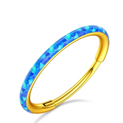 BodyBonita Aufklappbar Opal Nasenpiercing Reifen – 20G 316L Chirurgenstahl Nasenringe mit Klappring für Damen Septum Piercing Conch Helix Daith Schmuck Blau 8mm Gold von BodyBonita