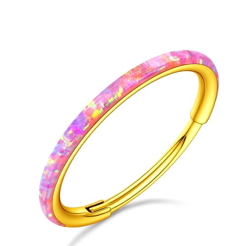 BodyBonita Aufklappbar Opal Nasenpiercing Reifen – 20G 316L Chirurgenstahl Nasenringe mit Klappring für Damen Septum Piercing Conch Helix Daith Schmuck Rosa 10mm Silber von BodyBonita