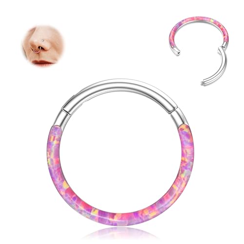 BodyBonita Aufklappbar Opal Nasenpiercing Reifen – 20G 316L Chirurgenstahl Nasenringe mit Klappring für Damen Septum Piercing Conch Helix Daith Schmuck Rosa 8mm Silber BodyBonita Aufklappbar Opal Nasenpiercing Reifen – 20G 316L Chirurgenstahl Nasenringe mit Klappring für Damen Septum Piercing Conch Helix Daith Schmuck Rosa 8mm Silber von BodyBonita