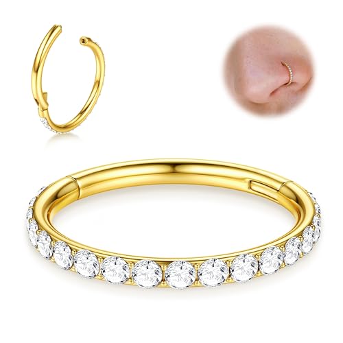BodyBonita G23 Titan CZ Nasenring Creolen - 16G Septumringe Nasenpiercings Clicker Knorpelohrring für Frauen Helix Rook Tragus Conch Piercing Schmuck Daith Ring 14 Karat Vergoldet 12mm von BodyBonita