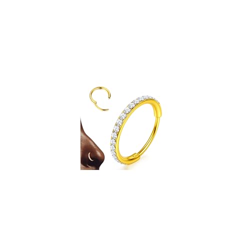 BodyBonita G23 Titan CZ Nasenring Creolen - 16G Septumringe Nasenpiercings Clicker Knorpelohrring für Frauen Helix Rook Tragus Conch Piercing Schmuck Daith Ring 14 Karat Vergoldet 8mm 1.6mm BodyBonita G23 Titan CZ Nasenring Creolen - 16G Septumringe Nasenpiercings Clicker Knorpelohrring für Frauen Helix Rook Tragus Conch Piercing Schmuck Daith Ring 14 Karat Vergoldet 8mm 1.6mm von BodyBonita