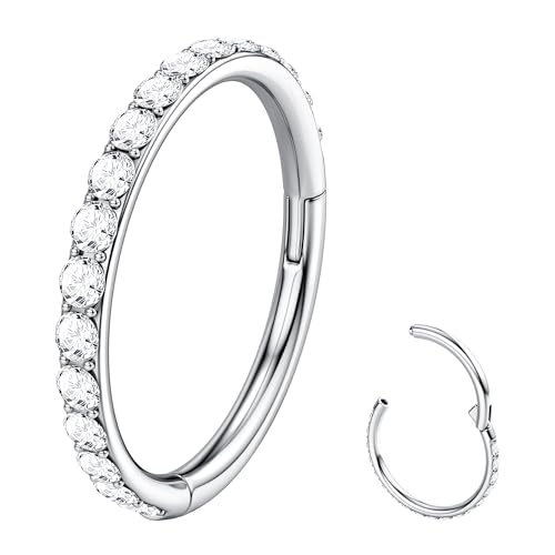BodyBonita G23 Titan CZ Nasenring Creolen - 16G Septumringe Nasenpiercings Clicker Knorpelohrring für Frauen Helix Rook Tragus Conch Piercing Schmuck Daith Ring Silber 6mm von BodyBonita