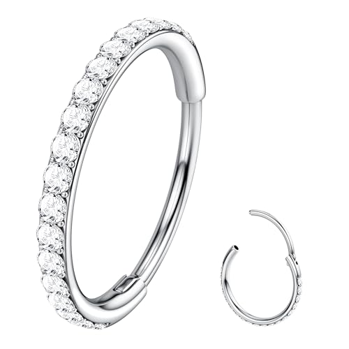 BodyBonita G23 Titan CZ Nasenring Creolen - 20G Septumringe Nasenpiercings Clicker Knorpelohrring für Frauen Helix Rook Tragus Conch Piercing Schmuck Daith Ring Silber 8mm von BodyBonita