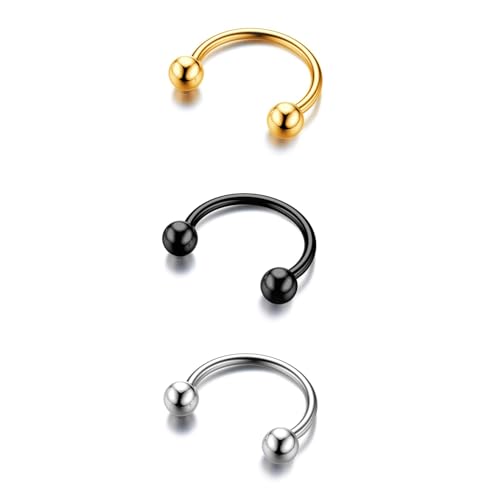 BodyBonita G23 Titan Hufeisen Septum Piercing - 3 Stück 16G Nasenringe Circular Barbell Septum Schmuck Nasenpiercing Conch Helix Rook Lippenknorpel Ohrring für Damen Herren 8mm Gemischt von BodyBonita