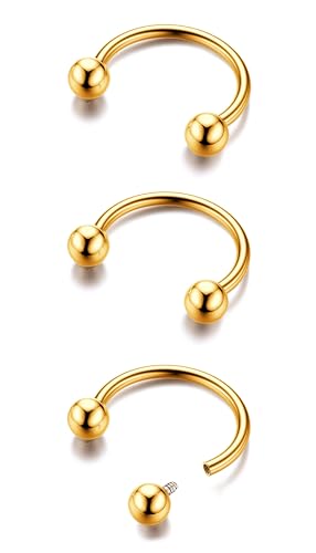 BodyBonita G23 Titan Hufeisen Septum Piercing - 3 Stück 18G Nasenringe Circular Barbell Septum Schmuck Nasenpiercing Conch Helix Rook Lippenknorpel Ohrring für Damen Herren Gold von BodyBonita