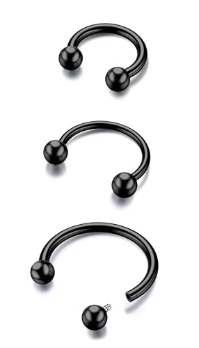 BodyBonita G23 Titan Hufeisen Septum Piercing - 3 Stück 20G Nasenringe Circular Barbell Septum Schmuck Nasenpiercing Conch Helix Rook Lippenknorpel Ohrring für Damen Herren Schwarz 8 mm von BodyBonita