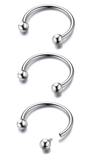 BodyBonita G23 Titan Hufeisen Septum Piercing - 3 Stück 20G Nasenringe Circular Barbell Septum Schmuck Nasenpiercing Conch Helix Rook Lippenknorpel Ohrring für Damen Herren Silber von BodyBonita