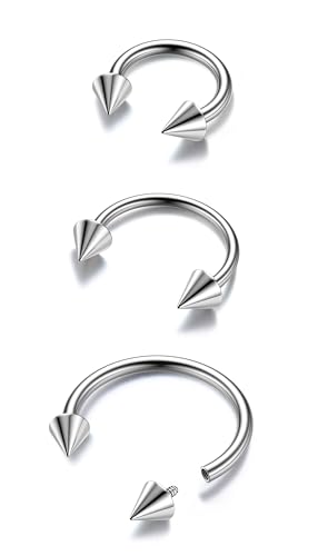 BodyBonita G23 Titan Hufeisen Septum Piercing - 3 Stück 20G Nasenringe Spikes Septum Schmuck Nasenpiercing Conch Helix Rook Lippenknorpel Ohrring für Damen Herren Silber von BodyBonita