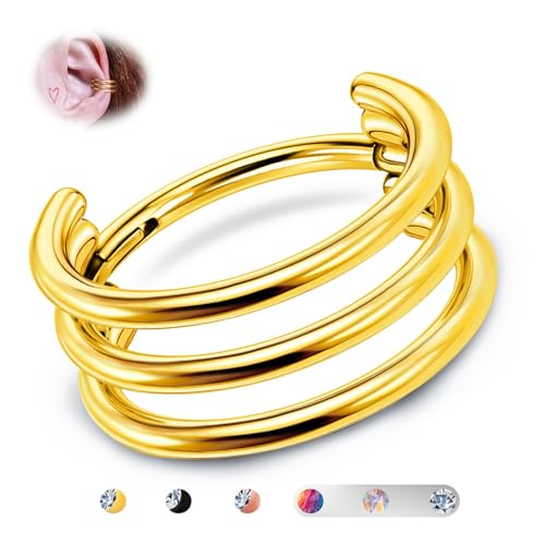 BodyBonita G23 Titan Knorpel Ohrring Gestapelter Clicker 16G Dreifache Septum Piercing Conch Shmuck Tragus Daith Helix Ohrringe Nasenring Creolen für Frauen Männe Gold 12 mm von BodyBonita