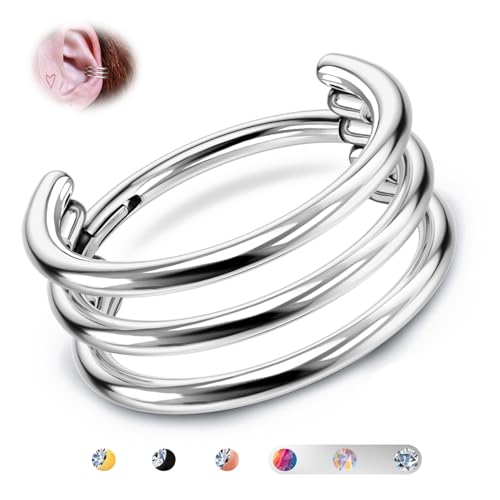 BodyBonita G23 Titan Knorpel Ohrring Gestapelter Clicker 16G Dreifache Septum Piercing Conch Shmuck Tragus Daith Helix Ohrringe Nasenring Creolen für Frauen Männe Silber 10 mm von BodyBonita