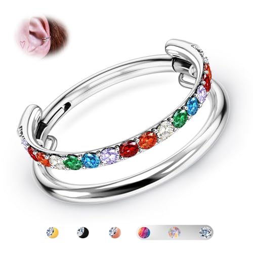 BodyBonita G23 Titan Knorpel Ohrring Gestapelter Clicker 16G Regenbogen CZ Doppelt Septum Piercing Conch Shmuck Tragus Daith Helix Ohrringe Nasenring Creolen für Frauen Männer Silber 10mm BodyBonita G23 Titan Knorpel Ohrring Gestapelter Clicker 16G Regenbogen CZ Doppelt Septum Piercing Conch Shmuck Tragus Daith Helix Ohrringe Nasenring Creolen für Frauen Männer Silber 10mm von BodyBonita