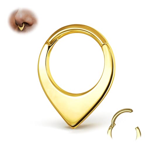 BodyBonita Gold 16G Septum Piercing Ringe Tropfenform – Nasenpiercing Ring aus Chirurgischem Stahl 316L Creolen Nahtlos mit Scharnier Knorpelohrringe für Frauen Conch Daith Piercing Helix Rook Lippe von BodyBonita
