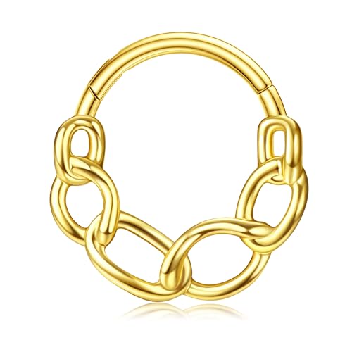 BodyBonita Septum Piercing 16G – 316L Edelstahl Nasenpiercing Nasenring Reifen für Damen Herren Helix Conch Piercings Tragus Daith Knorpel Piercing Gold 10 mm Chains von BodyBonita