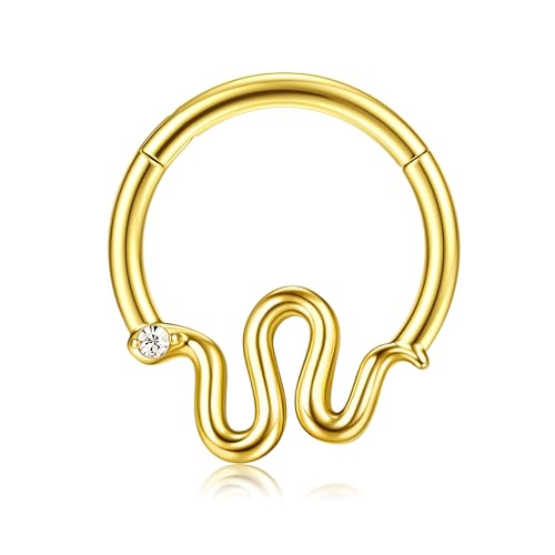 BodyBonita Septum Piercing 16G – 316L Edelstahl Nasenpiercing Nasenring Reifen für Damen Herren Helix Conch Piercings Tragus Daith Knorpel Piercing Gold 10 mm Serpentine von BodyBonita