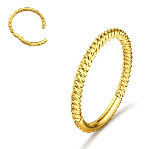 BodyBonita Nasenpiercing Ring mit Scharnier – 316L Chirurgenstahl Gedreht Nahtlos Clicker Knorpel Ringe Schmuck Conch Septum Piercing Helix Tragus Rook Daith für Damen Gold 18G 6 mm von BodyBonita