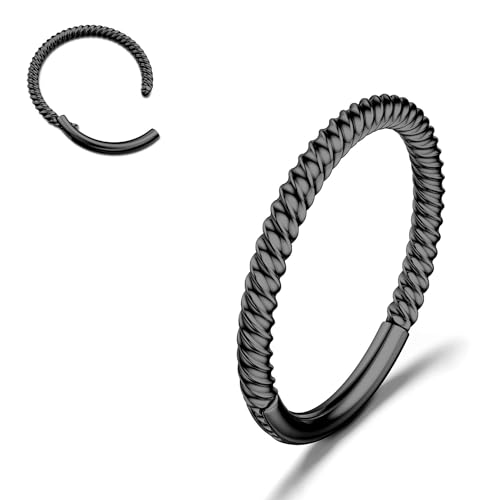 BodyBonita Nasenpiercing Ring mit Scharnier – 316L Chirurgenstahl Gedreht Nahtlos Clicker Knorpel Ringe Schmuck Conch Septum Piercing Helix Tragus Rook Daith für Damen Schwarz 16G 9 mm von BodyBonita