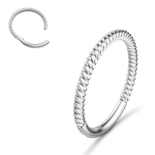 BodyBonita Nasenpiercing Ring mit Scharnier – 316L Chirurgenstahl Gedreht Nahtlos Clicker Knorpel Ringe Schmuck Conch Septum Piercing Helix Tragus Rook Daith für Damen Silber 16G 8 mm von BodyBonita