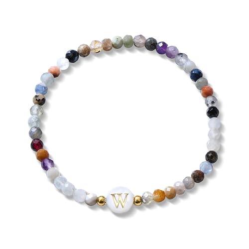 BodyBonita Naturstein-Anfangsarmband elastisches Armband aus Kunstperlmuttperlen mit A-Z-Buchstabenarmband Schmuck für Damen und Herren von BodyBonita