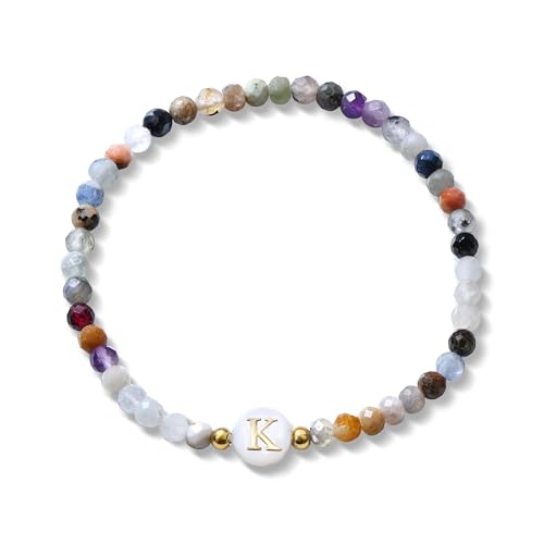 BodyBonita Naturstein-Anfangsarmband elastisches Armband aus Kunstperlmuttperlen mit A-Z-Buchstabenarmband Schmuck für Damen und Herren von BodyBonita