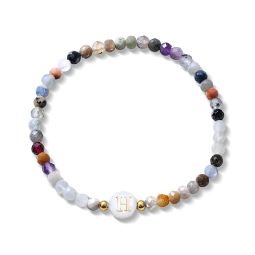 BodyBonita Naturstein-Anfangsarmband elastisches Armband aus Kunstperlmuttperlen mit A-Z-Buchstabenarmband Schmuck für Damen und Herren von BodyBonita