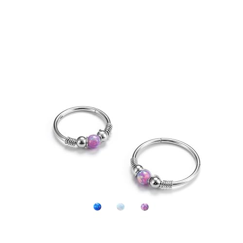 BodyBonita Opal Nasenpiercing Ring–316L Chirurgenstahl Septum Piercing für Frauen Creolen Schmuck Piercing Nase Conch Daith Helix Ohrring 2 Stück Silber 16G 8mm 10mm Lila von BodyBonita