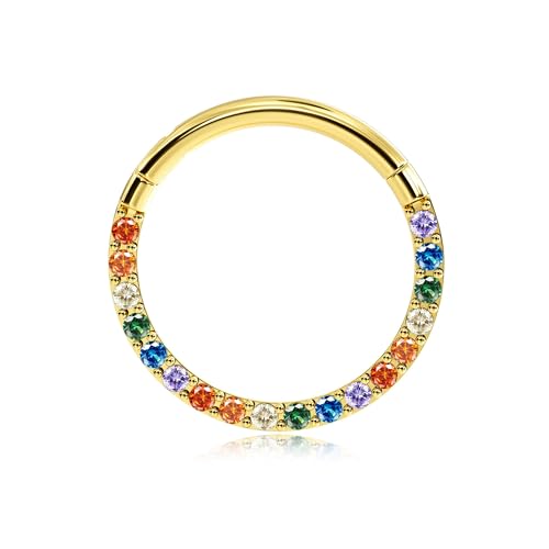 BodyBonita Scharnier CZ Septum Piercing 316L Edelstah Nasenring Creolen für Damen 16G Knorpelohrringe Conch Helix Piercings Schmuck Rook Tragus Lobe Daith 10 mm Gold von BodyBonita