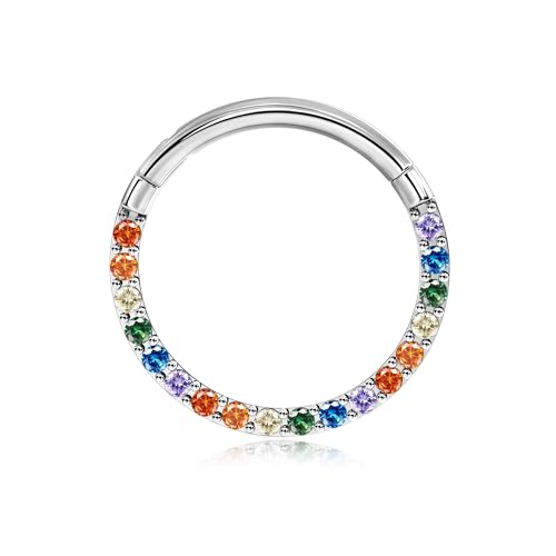 BodyBonita Scharnier CZ Septum Piercing 316L Edelstah Nasenring Creolen für Damen 16G Knorpelohrringe Conch Helix Piercings Schmuck Rook Tragus Lobe Daith 10 mm Silber von BodyBonita