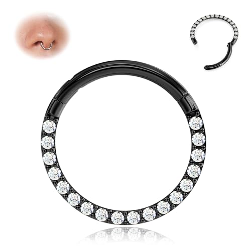 BodyBonita Scharnier CZ Septum Piercing 316L Edelstah Nasenring Creolen für Damen 16G Knorpelohrringe Conch Helix Piercings Schmuck Rook Tragus Lobe Daith 6 mm Schwarz von BodyBonita