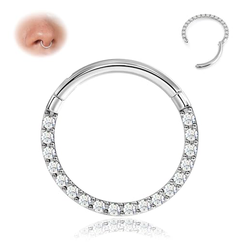BodyBonita Scharnier CZ Septum Piercing 316L Edelstah Nasenring Creolen für Damen 18G Knorpelohrringe Conch Helix Piercings Schmuck Rook Tragus Lobe Daith 10 mm Silber von BodyBonita