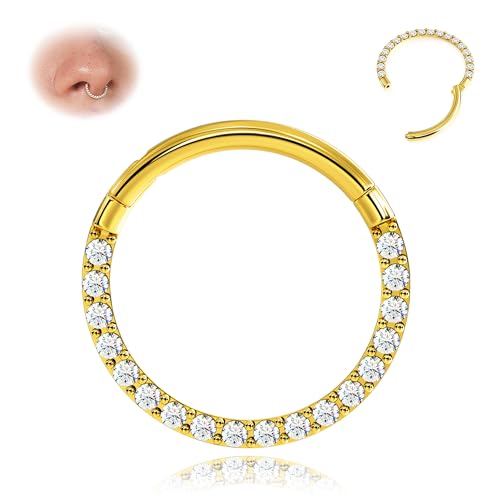 BodyBonita Scharnier CZ Septum Piercing 316L Edelstah Nasenring Creolen für Damen 18G Knorpelohrringe Conch Helix Piercings Schmuck Rook Tragus Lobe Daith 8 mm Gold von BodyBonita