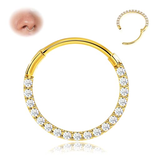 BodyBonita Scharnier CZ Septum Piercing 316L Edelstah Nasenring Creolen für Damen 20G Knorpelohrringe Conch Helix Piercings Schmuck Rook Tragus Lobe Daith 10 mm Gold von BodyBonita