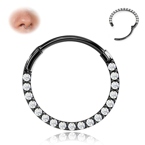BodyBonita Scharnier CZ Septum Piercing 316L Edelstah Nasenring Creolen für Damen 20G Knorpelohrringe Conch Helix Piercings Schmuck Rook Tragus Lobe Daith 10 mm Schwarz von BodyBonita