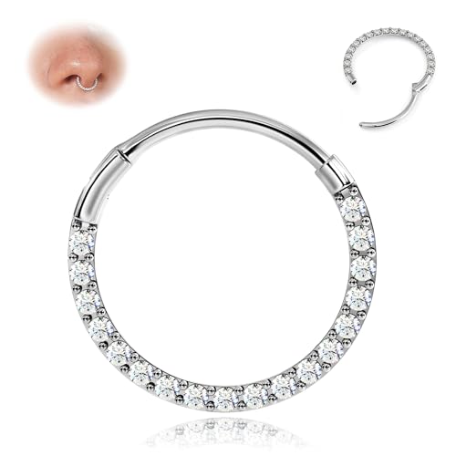 BodyBonita Scharnier CZ Septum Piercing 316L Edelstah Nasenring Creolen für Damen 20G Knorpelohrringe Conch Helix Piercings Schmuck Rook Tragus Lobe Daith 6 mm Silber von BodyBonita