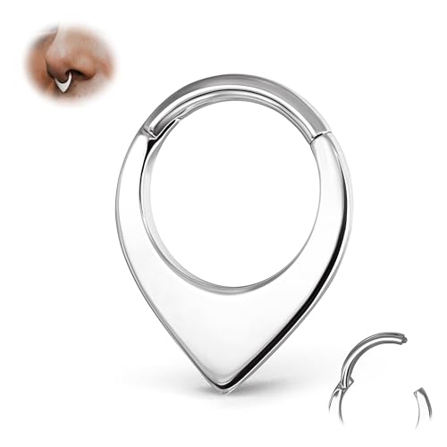 BodyBonita Silber 16G Septum Piercing Ringe Tropfenform – Nasenpiercing Ring aus Chirurgischem Stahl 316L Creolen Nahtlos mit Scharnier Knorpelohrringe für Frauen Conch Daith Piercing Helix Rook Lippe von BodyBonita