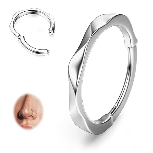 BodyBonita Silber Nasenpiercing Ring mit Scharnier - 316L Chirurgenstahl Twisted Clicker Knorpel Band 16G Septum Ringe Conch Helix Piercing Schmuck Tragus Rook Daith Ohrringe für Frauen Svelte 10 mm von BodyBonita