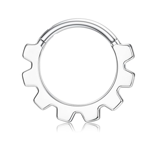 BodyBonita Septum Piercing 16G – 316L Edelstahl Nasenpiercing Nasenring Reifen für Damen Herren Helix Conch Piercings Tragus Daith Knorpel Piercing Silber 10 mm Cogwheel von BodyBonita
