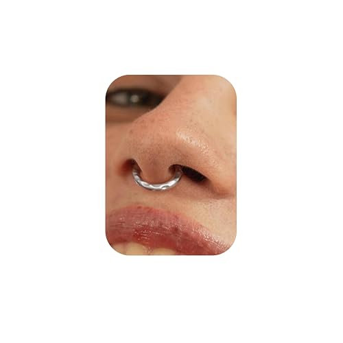 BodyBonita Septum Piercing 16G – 316L Edelstahl Nasenpiercing Nasenring Reifen für Damen Herren Helix Conch Piercings Tragus Daith Knorpel Piercing Silber 8 mm Hammered Satin Finish von BodyBonita