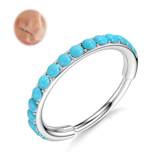 BodyBonita Türkis Nasenpiercing Ring – 316L Chirurgenstahl 20G Nasenring Hoop Septum Piercing Segment Knorpel Helix Rook Tragus Conch Daith Ohrringe Lippe Schmuck für Damen 7mm Silber von BodyBonita