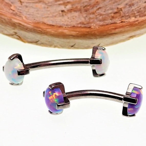 16G Titanium Opal Prong Set Curve Bar/Barbell | Augenbraue, Lippe, Daith Rook, Ohr, Tragus, Christina von BodyClickers