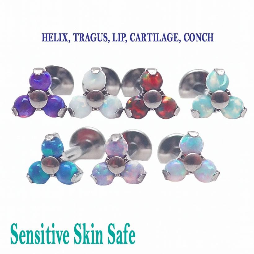 Opal Trinitiy Implant Titan Flatback Piercing 18G, 16G, 14G, Helix, Lippe, Knorpel, Tragus von BodyClickers