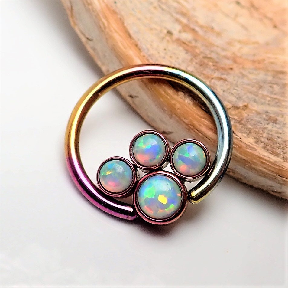 Regenbogen Titan Opal Ring 16G Cbr Bcr Septum Schmuck von BodyClickers