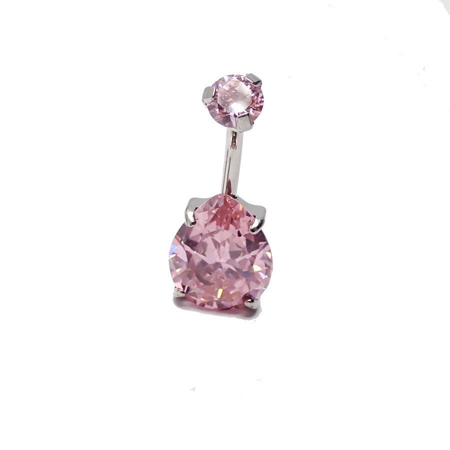 Titan Astm F136 Großer Funkelnder Rosa Stein Mit Innen Gefädeltem Prong-Bauchring von BodyClickers